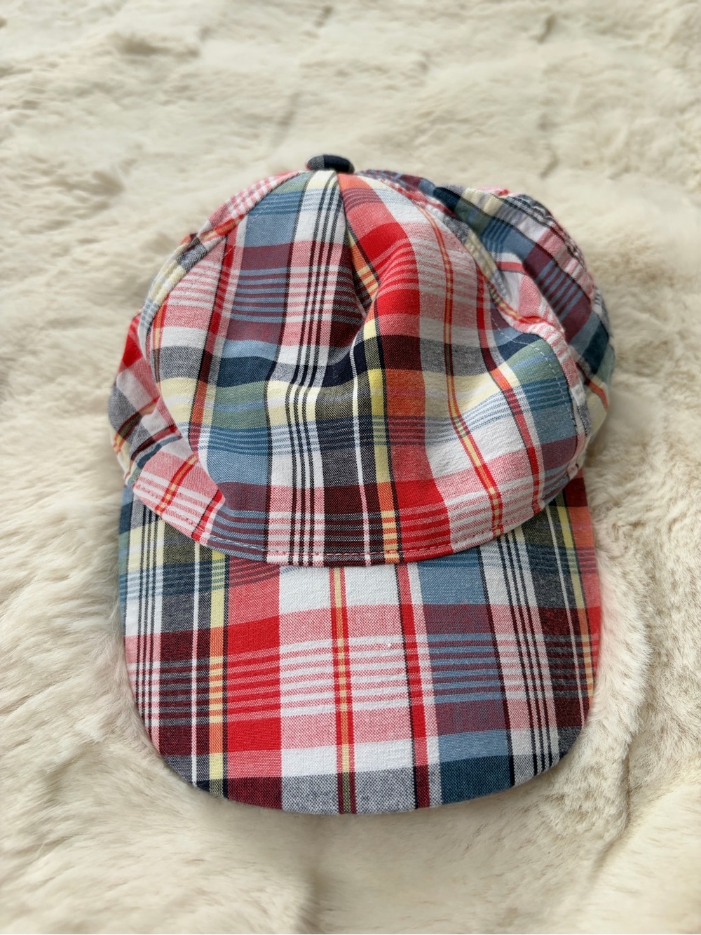 Janie and Jack Plaid Cotton Baseball Cap - Red, Blue, Yellow